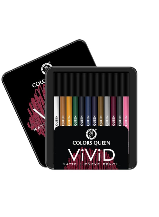 Colors Queen Vivid Matte Eye & Lip Liner Pencil Set | Long Lasting, Waterproof & Smudge Proof Lip Liner | Bold & Creamy Set of 12 (1.5g x12) | Multi Color C - Image 1